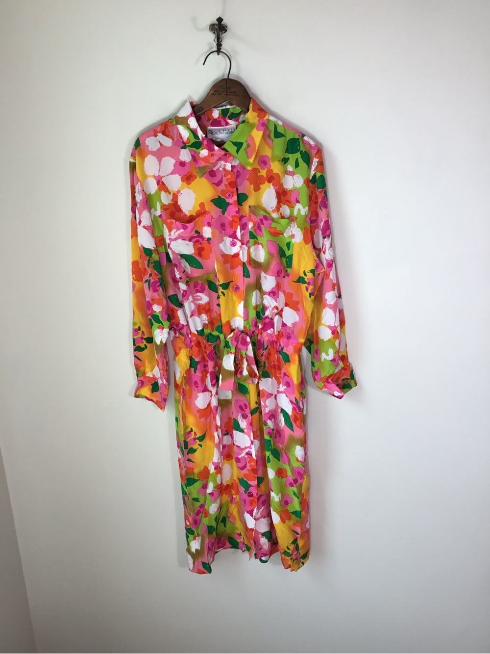 Diane Von Furstenburg 80’s Floral Silk Shirt Dress Size 16